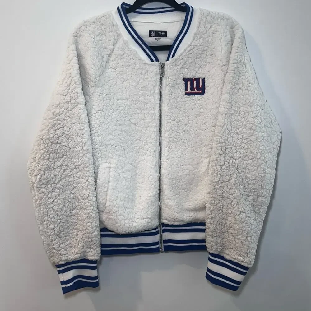 New Era New York Giants Cream Athletic Sherpa Full-Zip Bomber Jacket Women’s Med - Picture 7 of 13